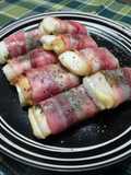 Hanpen Fish Cake and Cheese Wrapped with Shiso Leaves and Bacon