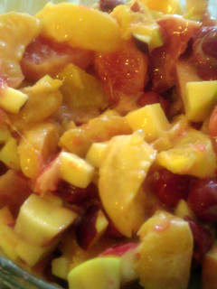 A picture of fruit salad dressing.
