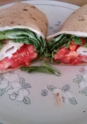 A picture of Dean's Healthy Awesome Turkey Caesar Salad Wrap.
