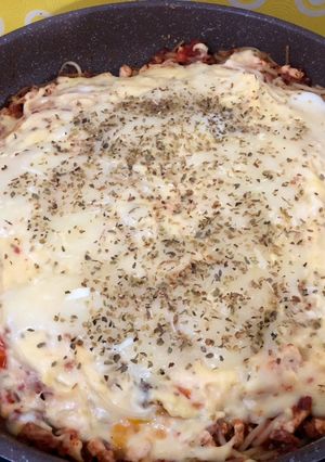 Foto resep Baked Spaghetti with Bolognese and bechamel sauce (panggang teflon)