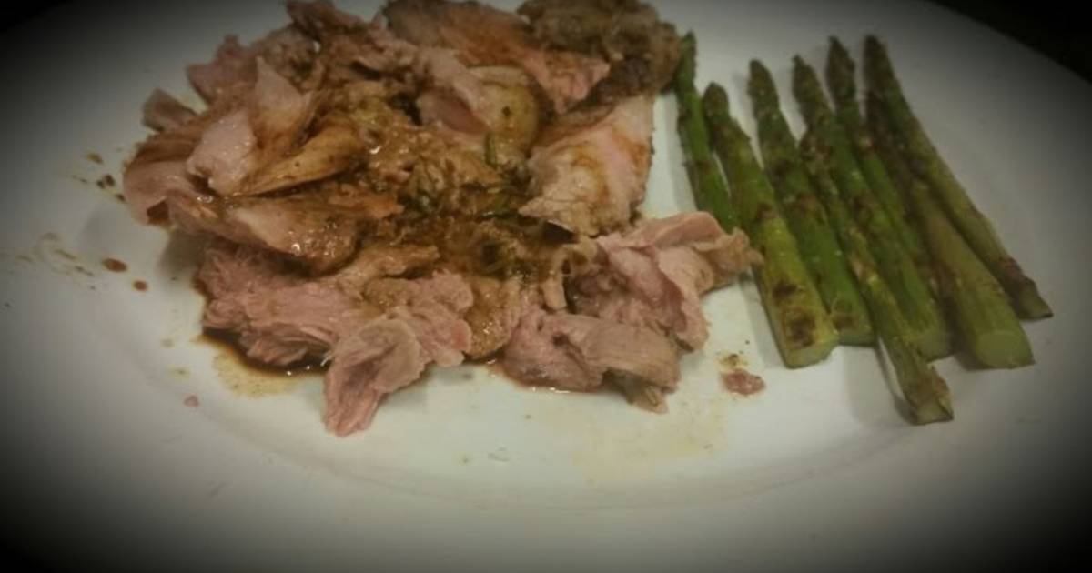 Slow Roasted Lamb with Charred Asparagus and a White Wine Reduction