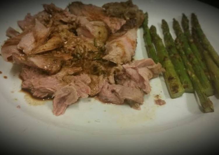 Recipe: Appetizing Slow Roasted Lamb with Charred Asparagus and a White Wine Reduction