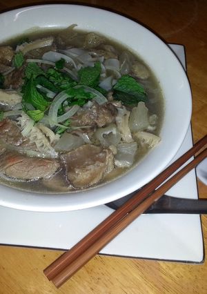 A picture of Pho (special beef noodle soup).
