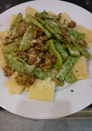 A picture of Sausage pasta, for 2.