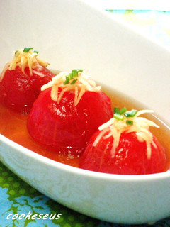 A picture of Refreshing Chilled Tomato in Dashi Stock.