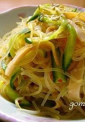 A picture of Spicy Chinese Style Cellophane Noodles with Vinegar Sauce.