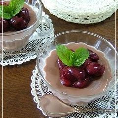 A picture of Chocolate Blancmange with Cherry Sauce.