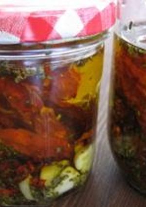 A picture of Rehydrate Dried Tomatoes and Marinate in Oil.