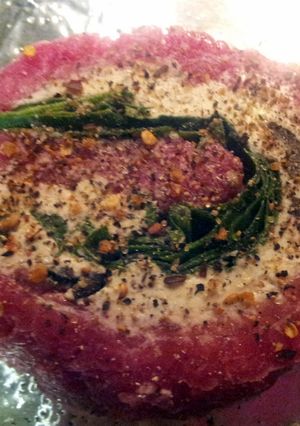 A picture of steak pinwheel.
