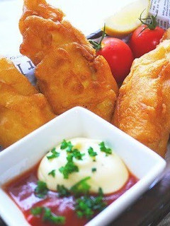 A picture of Fish and Chips made with Rice Flour.