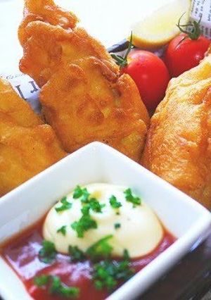 A picture of Fish and Chips made with Rice Flour.