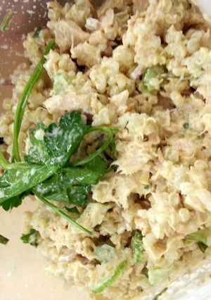 A picture of Quinoa Topped with Chimmicurri Tuna Salad.