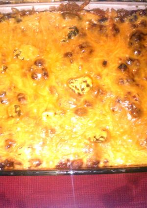 A picture of chili cheese burrito cassarole.