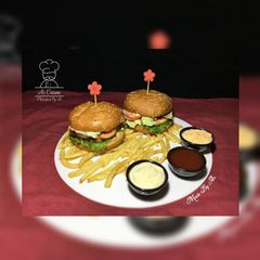 A picture of Ar Special Classic Grilled Chicken Burger Served With Fries.
