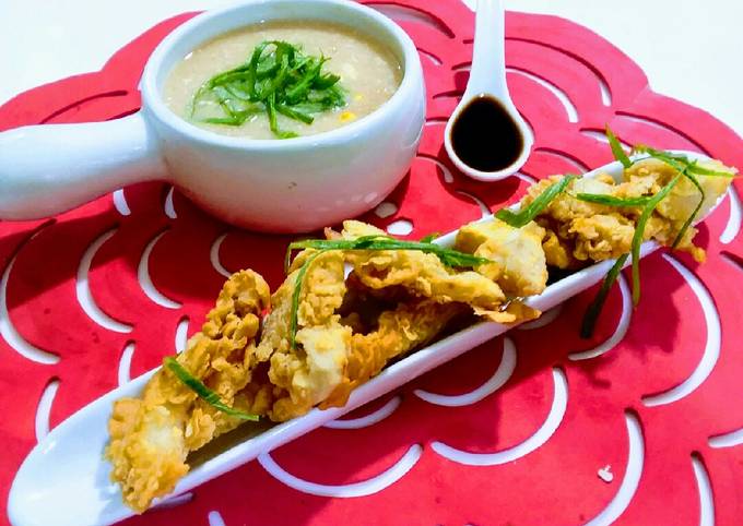 Recipe of Speedy Tempura with chicken corn soup 🌽