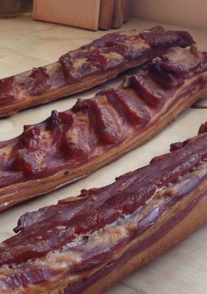 A picture of Making smoked bacon.