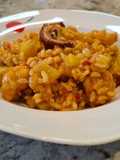 Arroz con pulpo y langostinos
