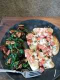 Spinach and bacon salad with bruschetta