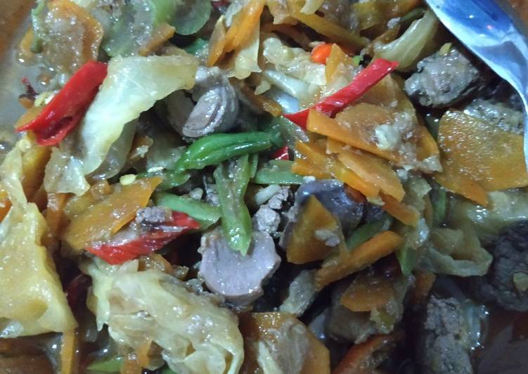 Resep Tumis sayuran ati rempela bumbu ala kadar nya yang Bisa Manjain Lidah