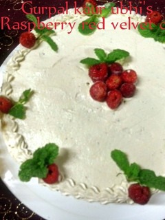 A picture of Raspberry red velvet cake.