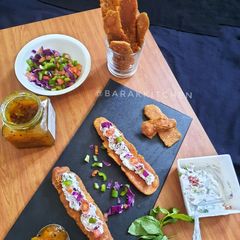 A picture of Homemade Fafda served with Feta Salad.