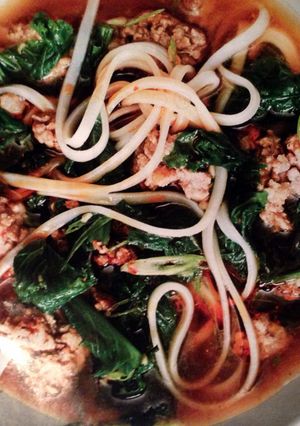 A picture of Spicy Pork & Collard Greens Soup.