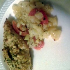 A picture of Parmesean baked chicken breast.