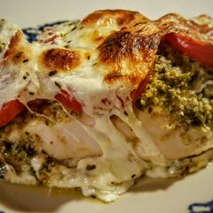 A picture of Pesto, Tomato, & Mozzarella Baked Chicken.