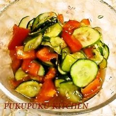 A picture of A Summery Lemon Taste! Cucumber and Tomato Salad in Sesame Seed Vinaigrette.