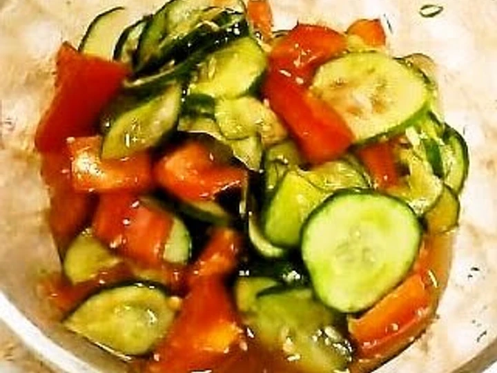 Easy Way Make Recipe A Summery Lemon Taste! Cucumber and Tomato Salad in Sesame Seed Vinaigrette that is So Delicious, Tasty}