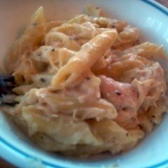 A picture of Penne with chicken & homemade white sauce.