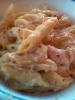 A picture of Penne with chicken & homemade white sauce.