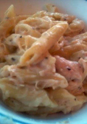 A picture of Penne with chicken & homemade white sauce.