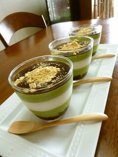 A picture of Anko and Matcha Cream Bavarois.