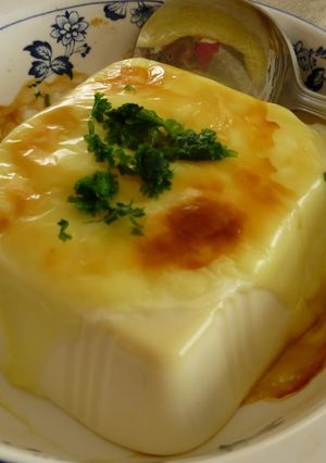 A picture of Toasted Silken Tofu with Cheese.