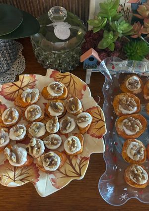 A picture of Roasted Sweet Potatoes with Marshmallows and Walnuts.