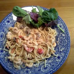 A picture of Pasta with shrimp.
