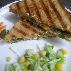 Grilled Brown Bread Cheesey and Spicy Mayonnaise Sandwich A picture of Grilled Brown Bread Cheesey and Spicy Mayonnaise Sandwich.