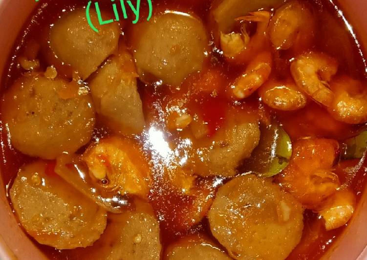 Bakso udang saos padang Bakso udang saos padang