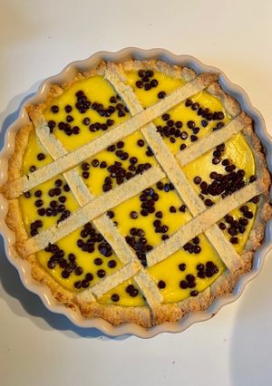 A picture of Custard and Dark Chocolate Chip Crostata.