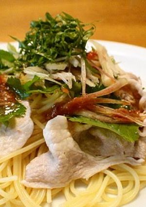A picture of Chilled Pasta with Pork and Herbs.