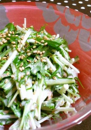 A picture of Crispy Mizuna Salad with Plum-Mayonnaise Dressing.