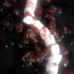 A picture of Severed Meaty Spinal Cord - Halloween cranberry marshmallows.