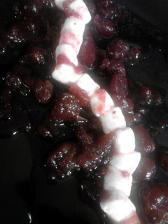 A picture of Severed Meaty Spinal Cord - Halloween cranberry marshmallows.
