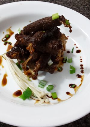 A picture of Japanese Enoki Mushroom Beef Rolls.