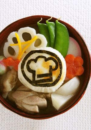 A picture of Colorful Ozoni Mochi Soup for the New Year.