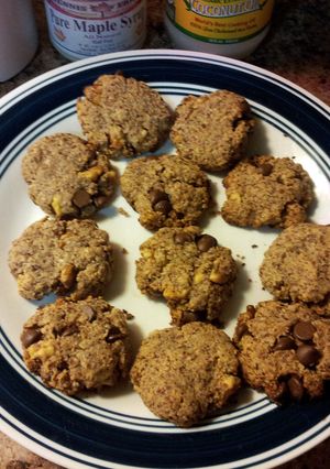 A picture of Awesome gluten and egg free chocolate chip walnut cookies.