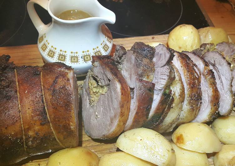 Easiest Way to Prepare Homemade Stuffed Leg Lamb, roast potatoes &amp; gravy.