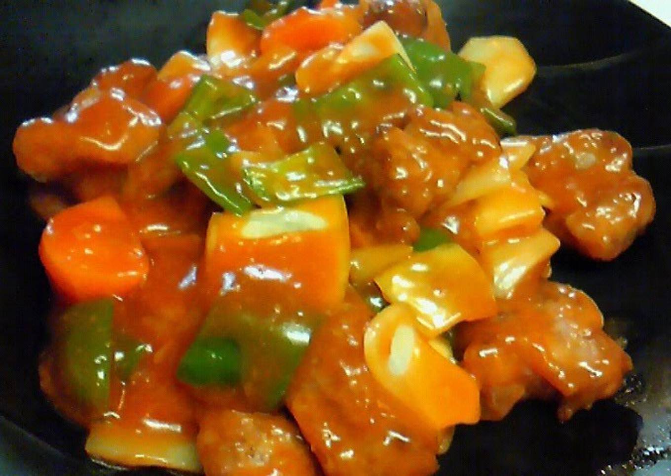 Non-Fried Sweet and Sour Pork with Cubed Meat