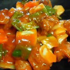 A picture of Non-Fried Sweet and Sour Pork with Cubed Meat.